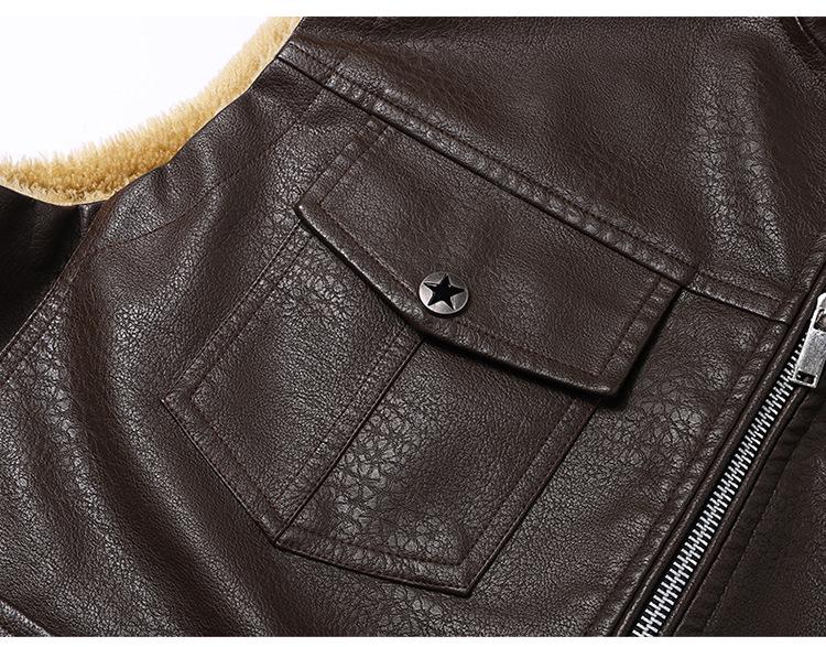 Cross2025 Men's Autumn/Winter Plus Velvet Thick Leather Vest - Youth Outdoor Casual Fashion