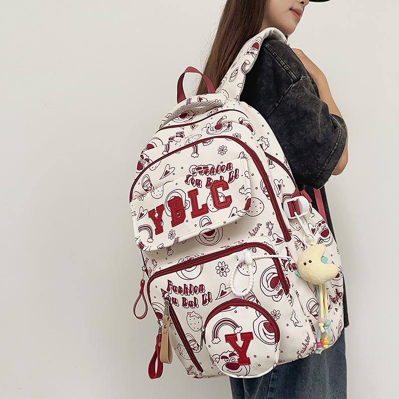 Printed Student Schoolbag Men's Large Capacity Travel Backpack Women's Campus Backpack with Coin Purse