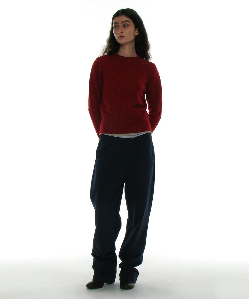 PARTIMENTO WOMEN Gradient Wide Rib Knit Crew Neck_Red