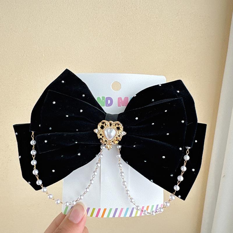 Pearl Bow Girl Headwear Mesh Velvet Hair Clip Party Girl Dance Hair Accessory Hair Clip Red Cute Little Girl Hair Accessories