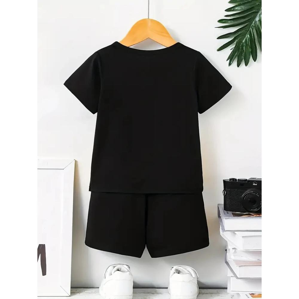 Two Piece Set Boys Short Sleeve Suit Vitality Tricolor Patch Color Designed for Active Boys