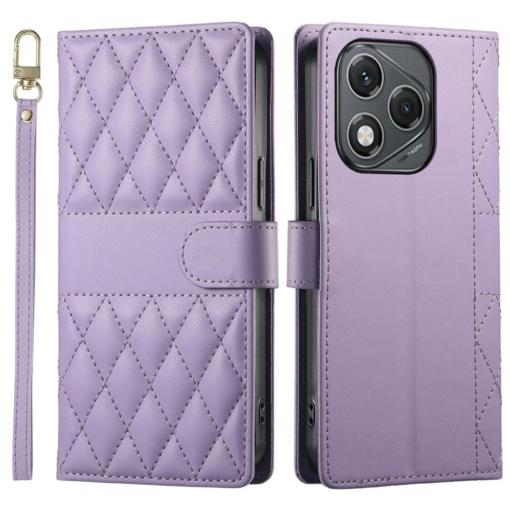 For Honor 400 Lite 5G Case Rhombus Stitching Wallet Stand Leather Phone Cover with Long/Short Strap