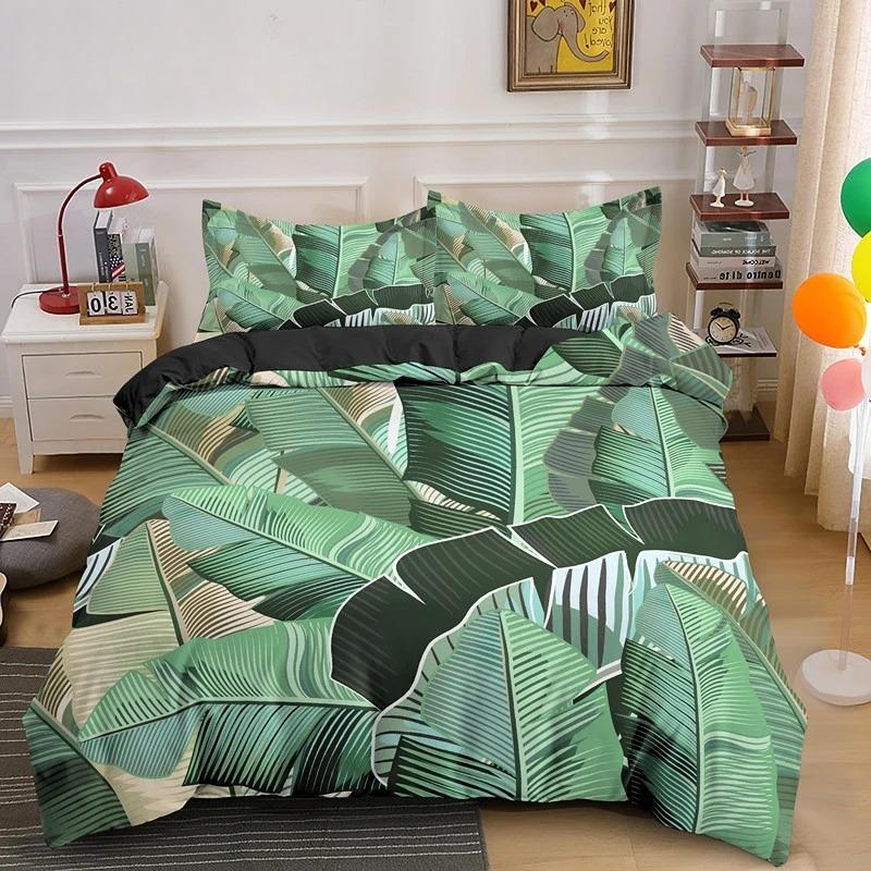 Nature Tropical Green Leaves King Queen Bedding Set Rainforest Jungle Plant Duvet Cover 3D Botanical Polyester Comforter Cover