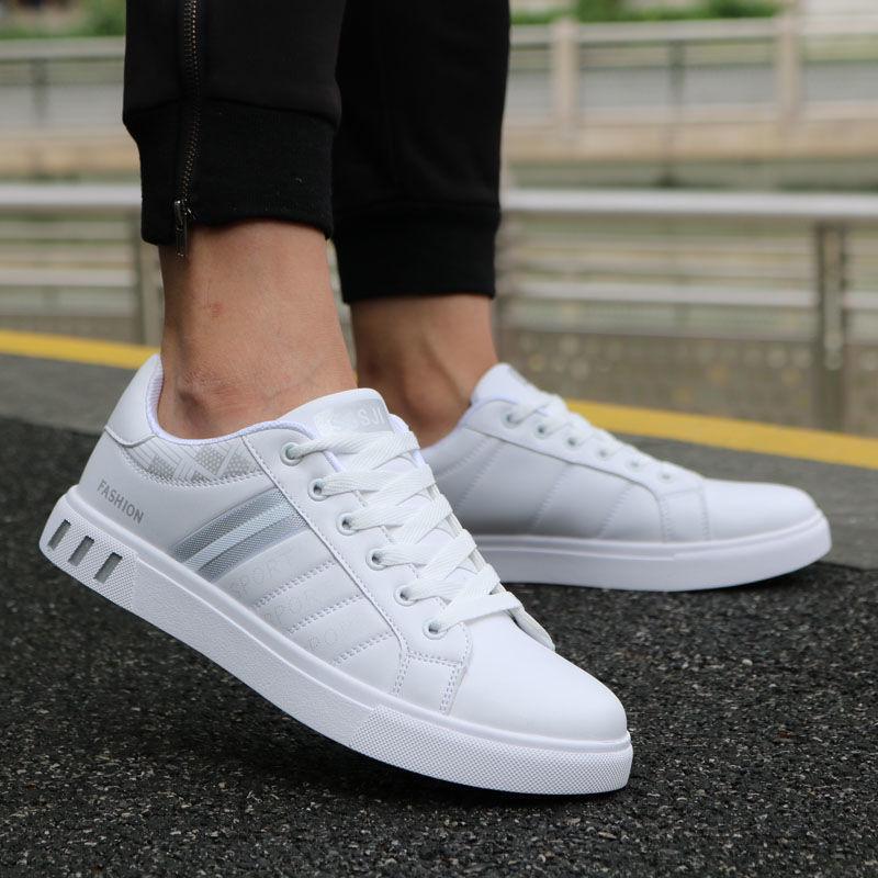 

Мужские повседневные белые кроссовки в корейском стиле - Дышащие, Водонепроницаемые, Универсальные, Модные весенне-осенние туфли 36 серый/белый