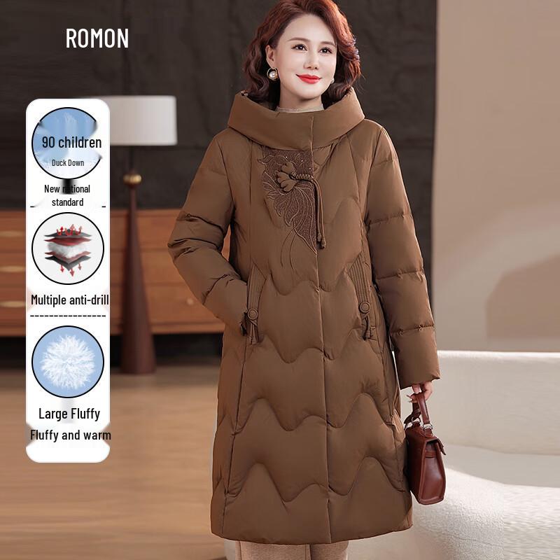 

ROMON Женский длинный пуховик на 90% утином пуху для зимы 4XL
