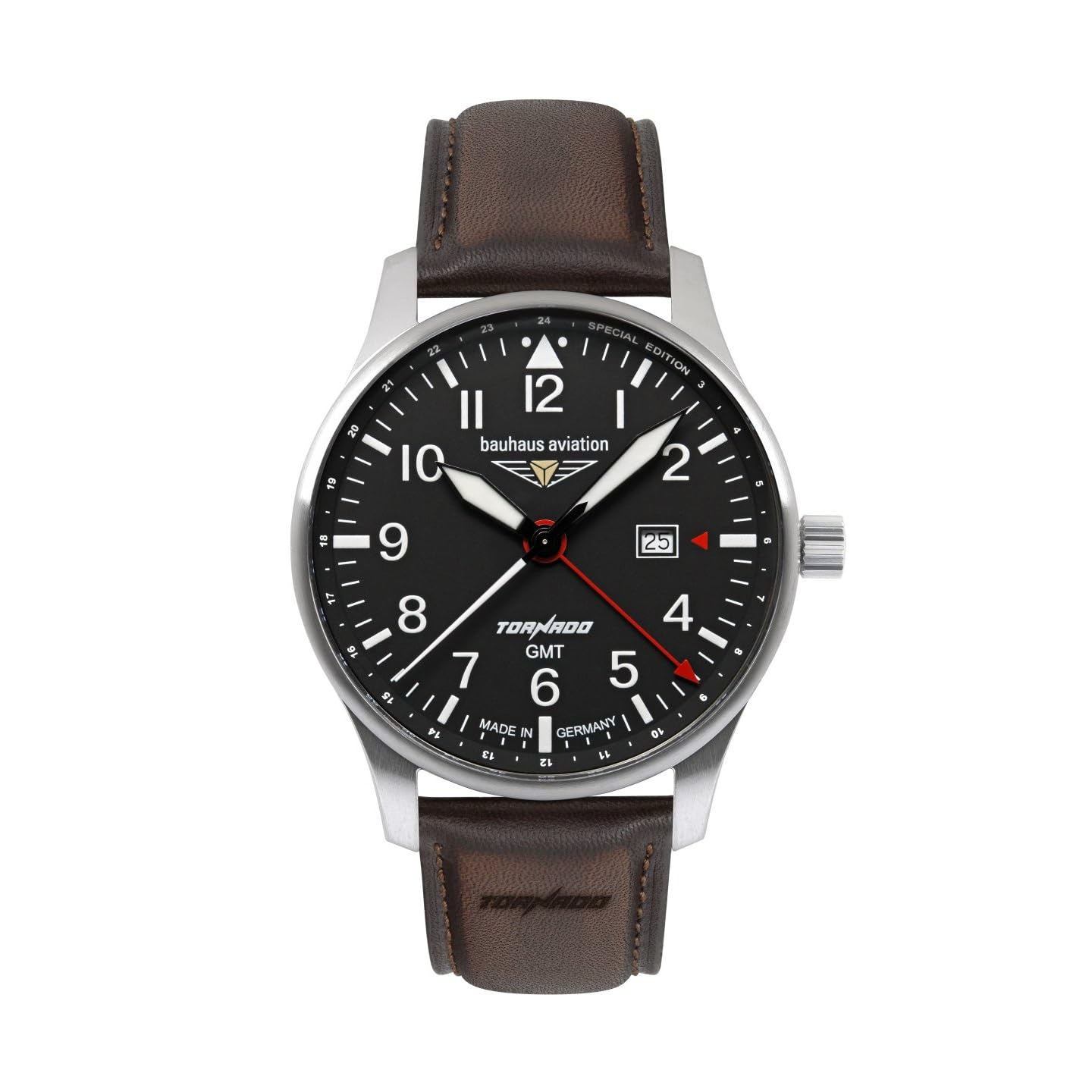 

BAUHAUS Watch GMT Date Quartz Official Limited Distribution Aviation Tornado Pilot s Wristwatch, Import, (Black Dial/Business/Waterproof/Men s) чорний