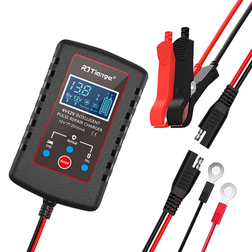 For Motorcycle Lawn Mower 6V 12V Switch Smart Battery Charger Car Automatic Float Charger ASE Adapter Cable Car Battery Charger Multiple Protections