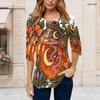 Women Plus Size Round Neck 3 4 Sleeve T Shirt Cartoon Tiger Printed Curved Hem With Pockets