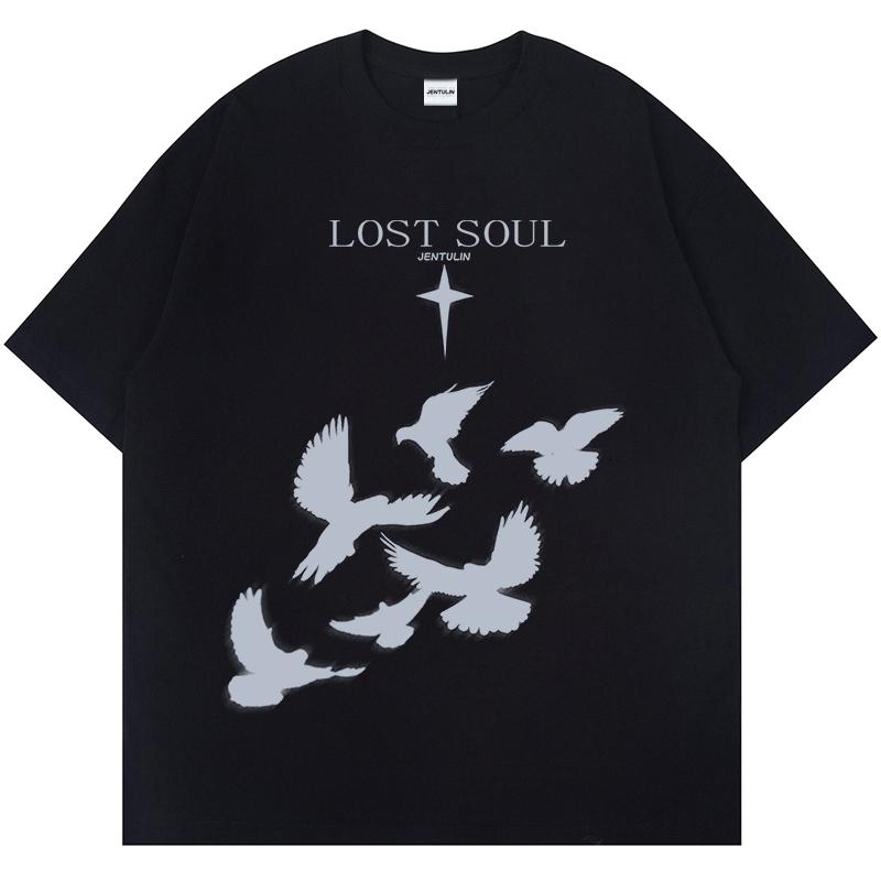 

2024 Hip Hop Streetwear T Shirt Men Lost Soul Shadow Graphic TShirt Harajuku Cotton Loose Tshirt Short Sleeve Tops Tees Hipster 4XL