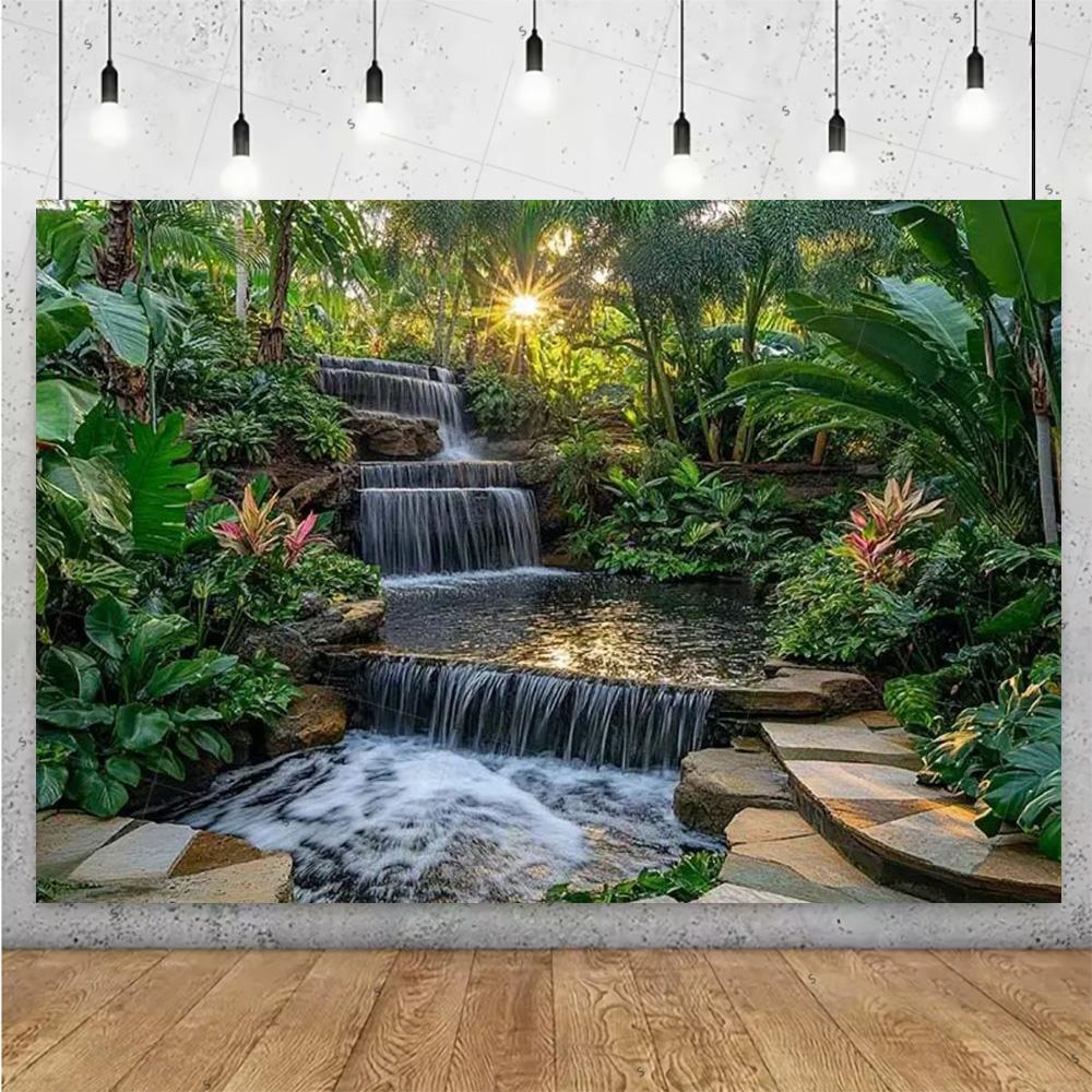 Forest Waterfall Wonderland Backdrop Supplies Rainforest Natural Scenery Background Banner Wall Party Decor Photography Props