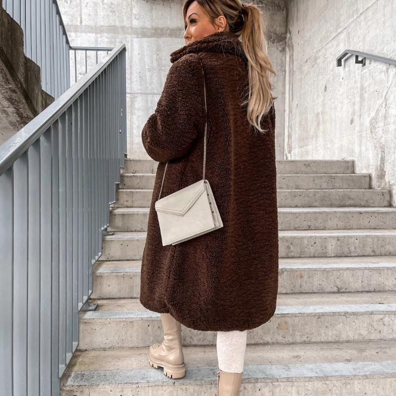 Toamnă și iarnă groasă cu mânecă lungă cu revere jachetă damă plus size fleece din pluș paltoane lungi calde femei lejer casual jachete solide pentru femei 24959