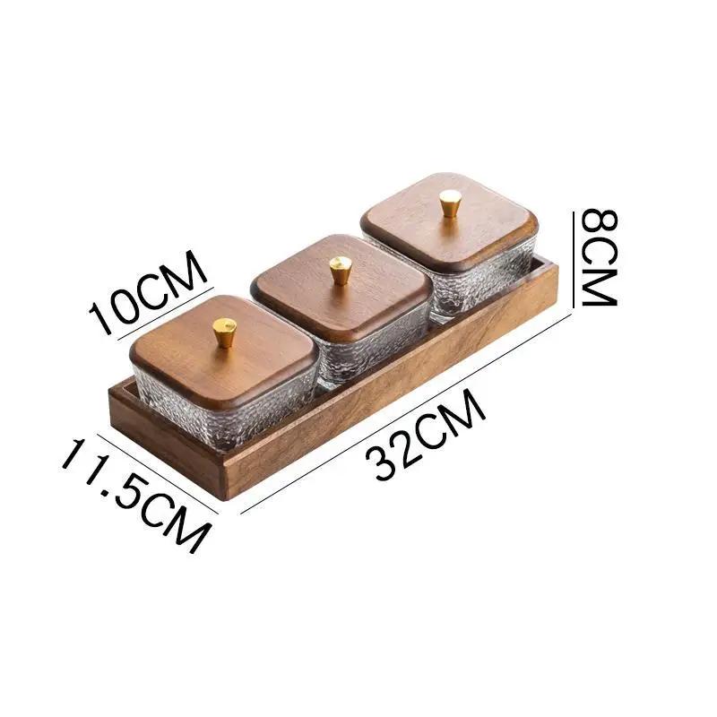 High-grade Solid Wood Glass Fruit Tray Bowl Household Living Room Tea Table Points Snack Candy Dry Fruit Tray Snack Nut Box
