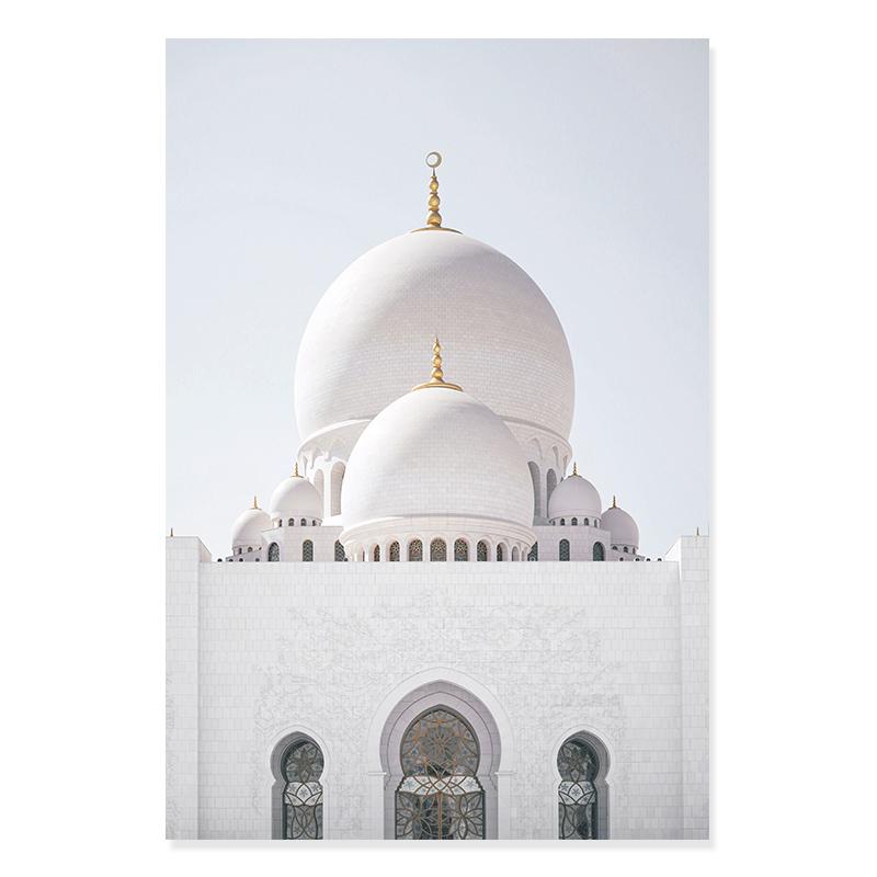 Beautiful Mosque White and Gold Arch Moroccan Islamic Posters Prints Canvas Painting Wall Art Picture for Living Room Home Decor