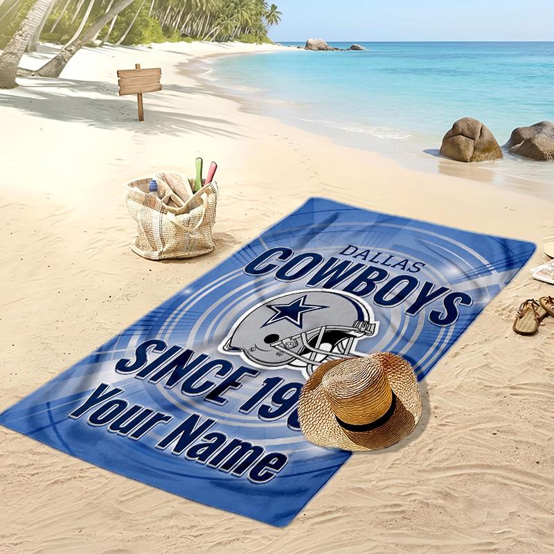 Dallas Cowboys Custom Beach Towel, Print Your Name Text Lightweight Absorbent Towel for Swimming Travel