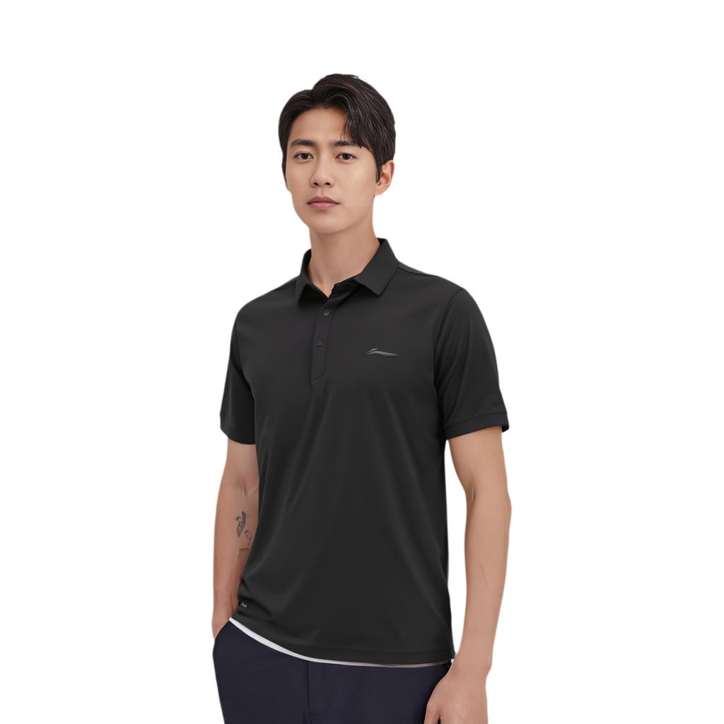 Li-Ning Sports Lifestyle Series Solid Color Quick-Dry Short Sleeve Polo Men Tops Black APLT031-1
