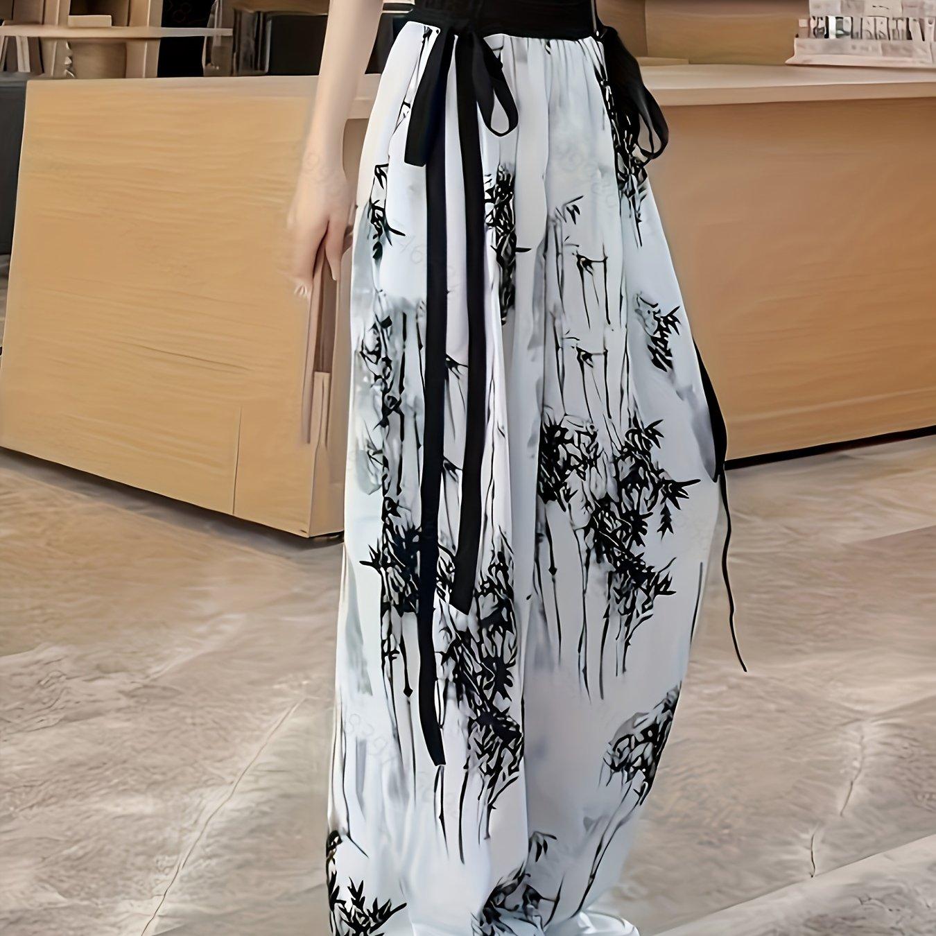 

Непринужденные шикарные широкие брюки с растительным принтом — свободный крой, завязка на талии, контрастная отделка — идеально подходит для весны и осени — Женская мода M белый