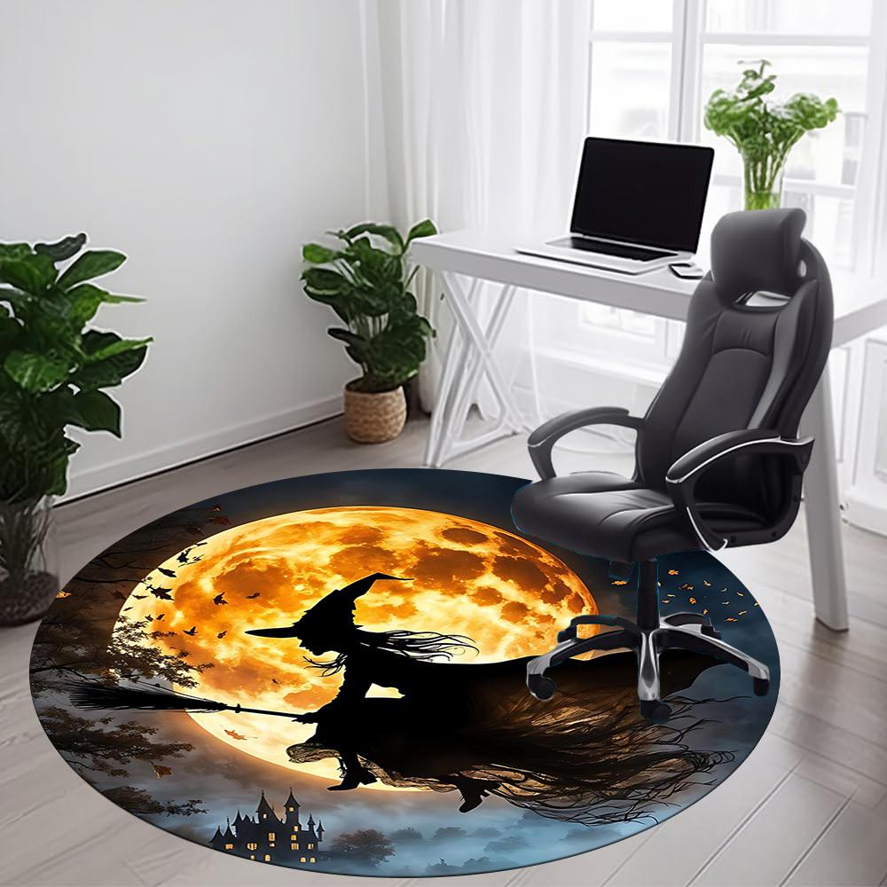1PCMoon Witch Office Round Area Rug,  Mat Suitable For Office, Under Office Chairs Bedroom Living Room Home Decor, Room Deco