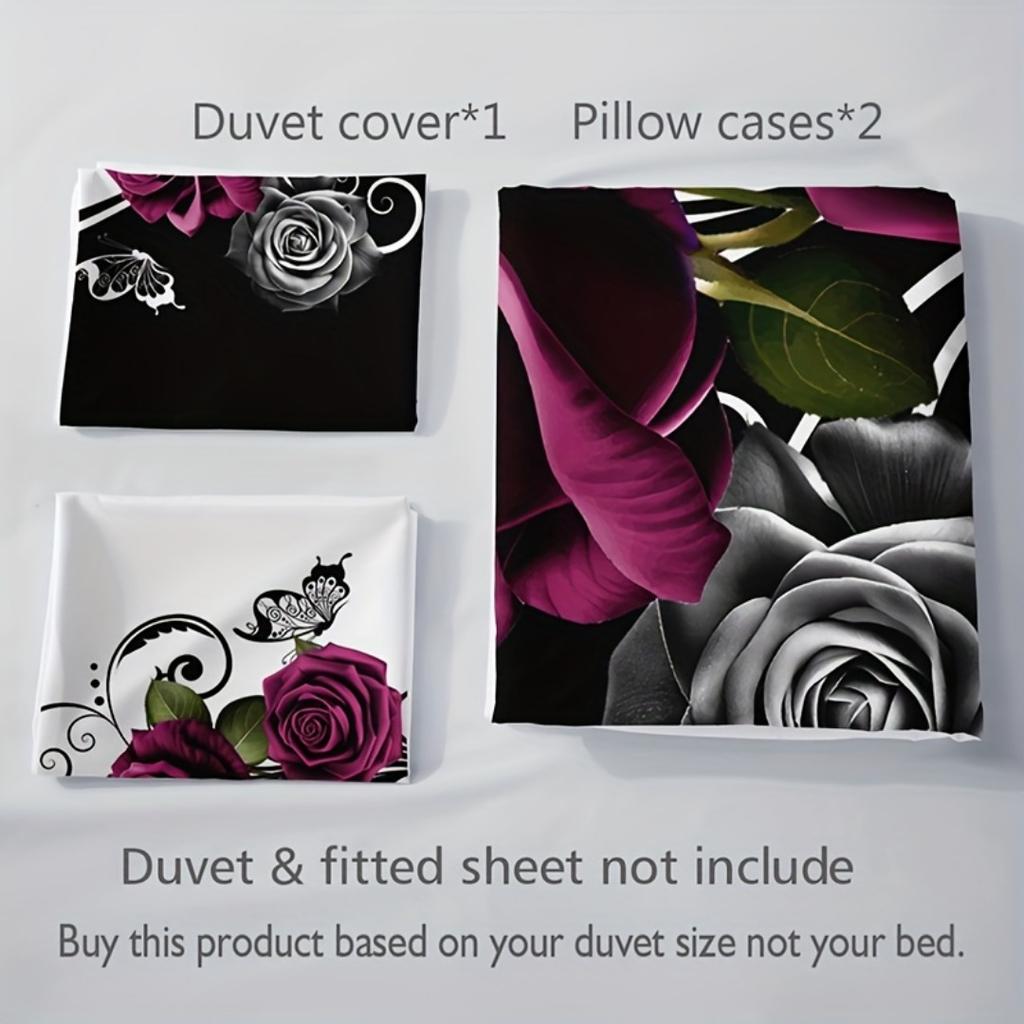 3pcs White Red Romantic Roses Bedding Set Soft Duvet Cover Set King Queen Twin Single Size Bithday Gift for Sister Room Decor