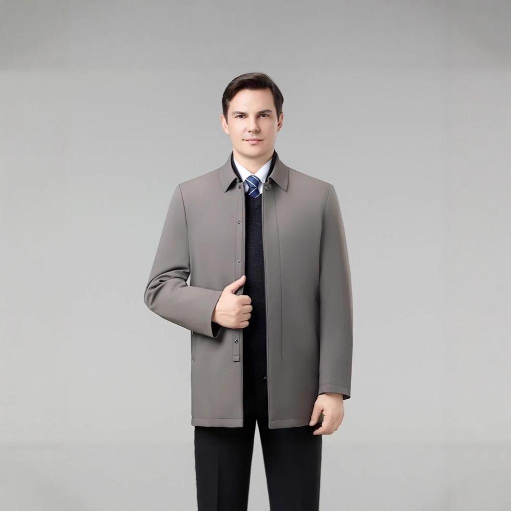 Men's Winter Down Jacket: White Duck Down, Middle-Aged, Thickened, Detachable Liner, Lapel, Warm Coat.