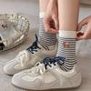 Striped Women's Mid-Calf Socks - Cute Cartoon Horse, Spring/Summer Pure Cotton, Trendy Japanese School Style.