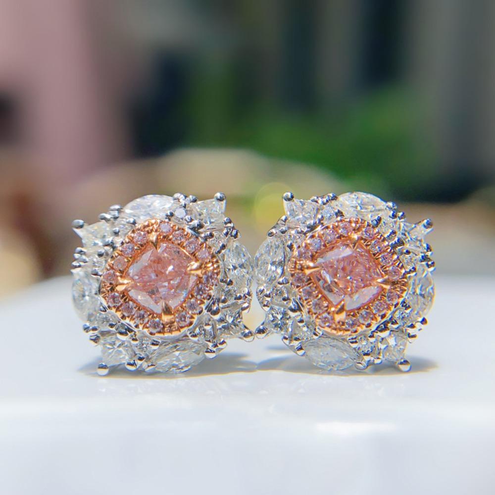 

Vintage Pink Diamond Earrings Simulated Argyle Pink Diamond Luxury Sparkling Stud Earrings for Women