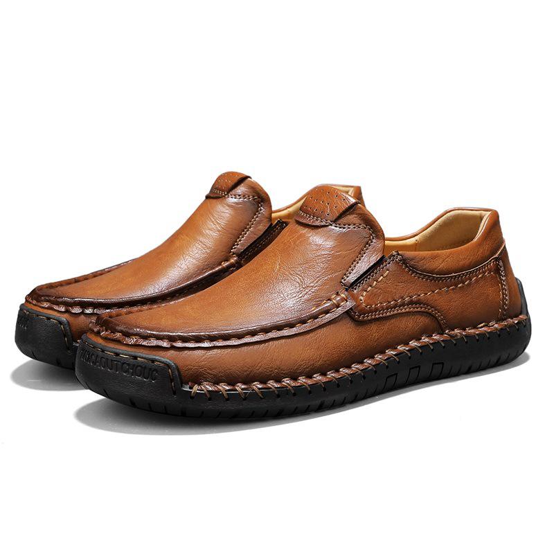 Plus Size Men's Casual Spring Leather Low-Top Shoes, Trendy Hand-Stitched and Breathable, Sizes 47-48