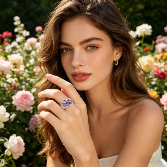 Finger Ring Zinc Alloy Plum Blossom Design Polished Finish Women Ring with Cubic Zirconia Inlaid Jewelry Gift