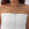 European and American Sense Y-shaped Fringed Necklace Women, Creative Color Double-layer Cross Pendant Collarbone Chain Necklace