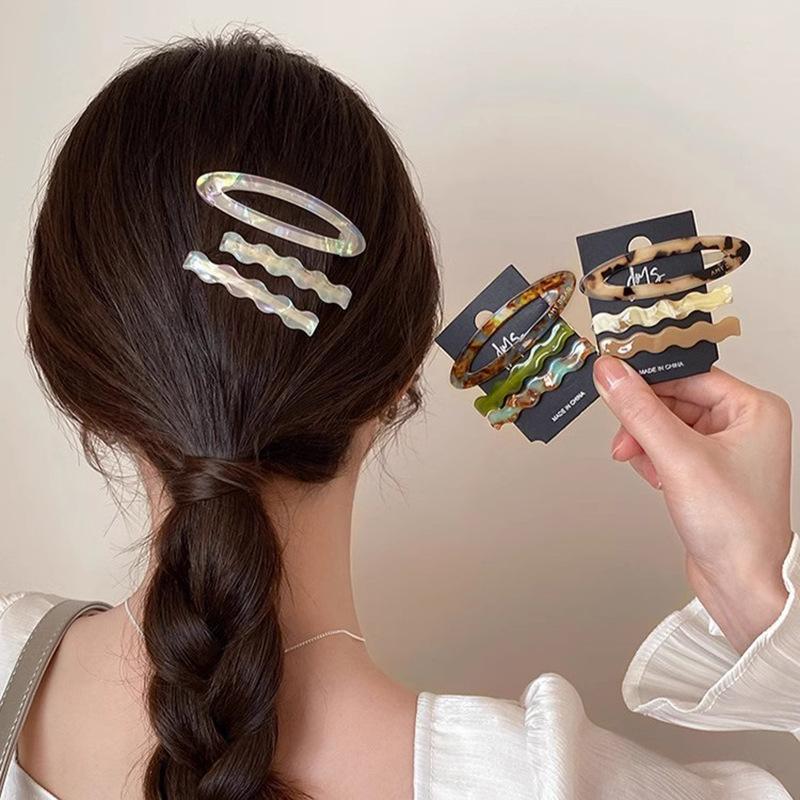 3Pcs Wave Hair Clips Acetate Clip Candy Color Hairpin Trendy Leopard Bb Clip Y2K Hair Accessories for Women Girls Korean Style