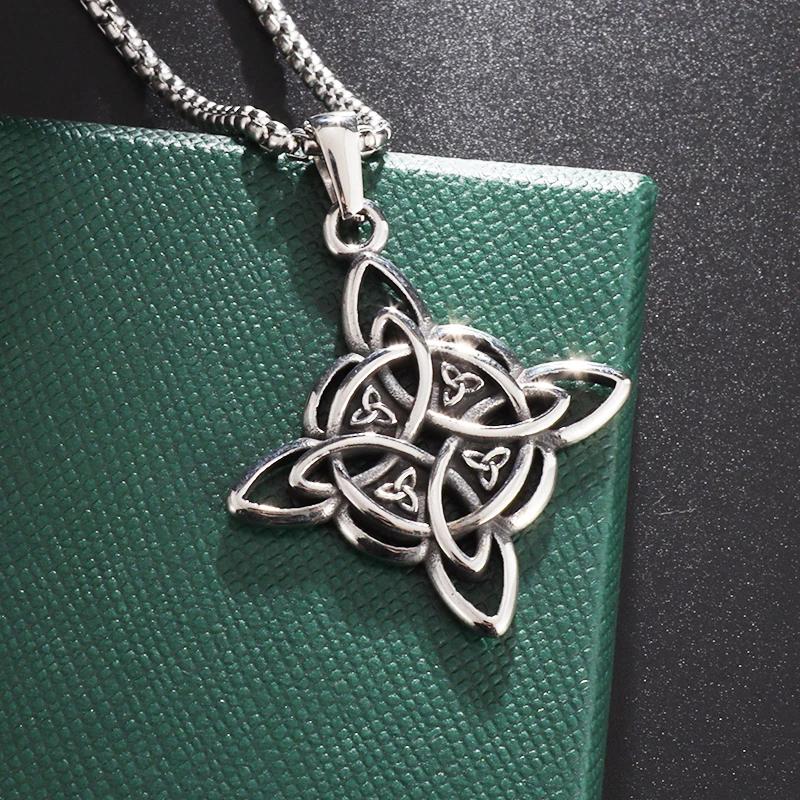 Nordic Rune Celtic Knot Necklace Men Stainless Steel Pendant Valknut Pagan Men Scandinavian Jewelry Punk Gift