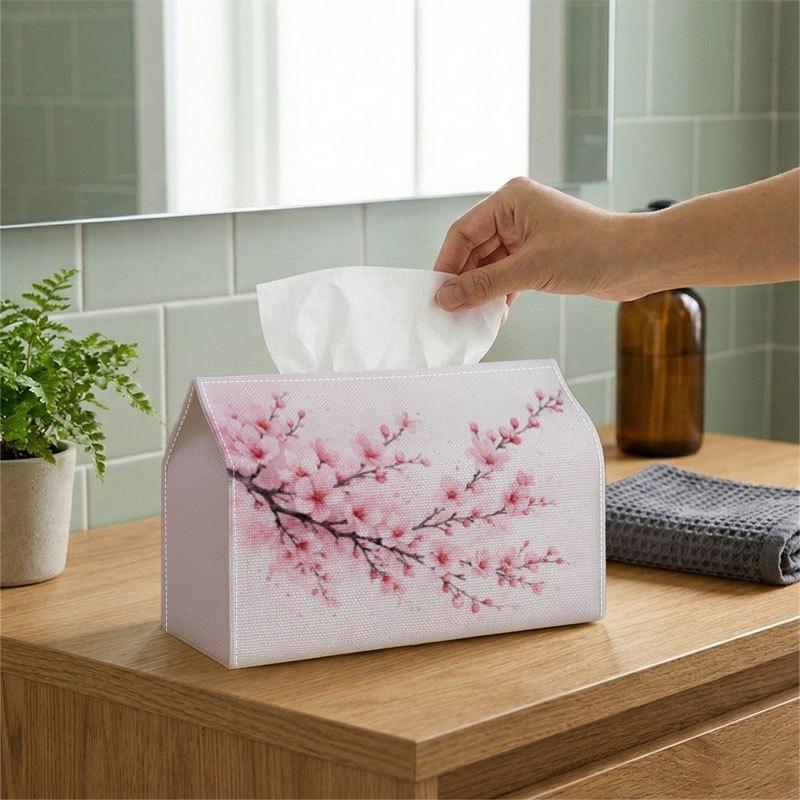 2D Flat,1pc Japanese Sakura Blossom Branch Tissue Box Holder - Soft Pink Cherry Flowers Oriental Spring Art Design, Party Tissue Box, Multifunctional