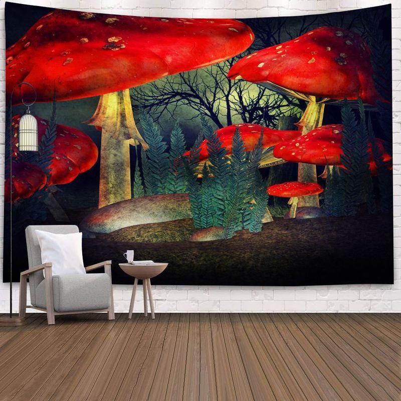 Mushroom Forest Tapestry, Peach Skin Velvet Background Fabric, Polyester Digital Printing Wall Carpet, Room Decoration Hanging Fabric