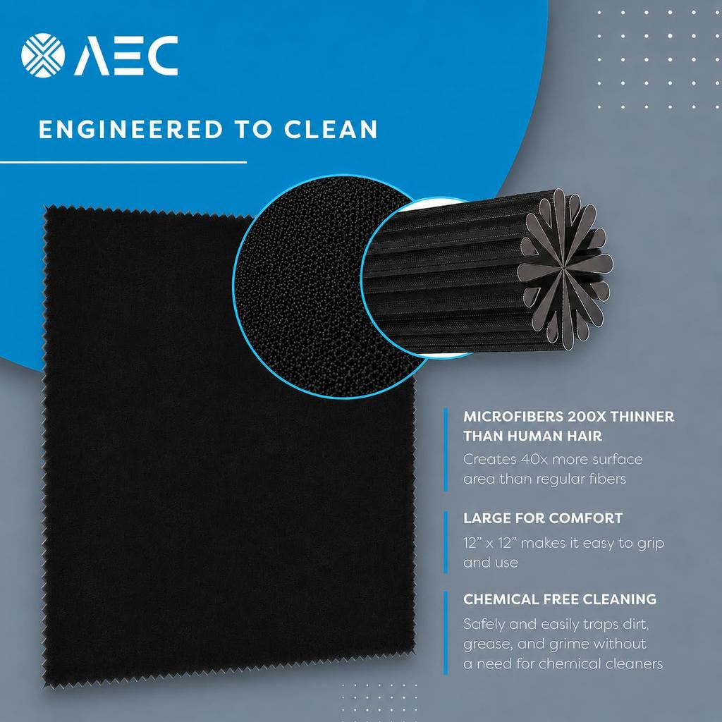 AEC ClearPro Ultra Premium Microfiber Cleaning Cloth for Mobile Screen, Camera Lens, Glasses, Laptop, Tablet & Monitor | Lint-Free, Washable | 12