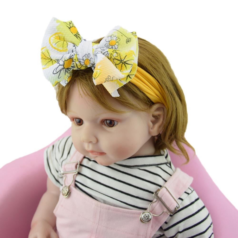 Children'S Printed Large Bow Nylon Headband Soft Elastic Hair Accessories Baby Headgear Baby Stockings Headband