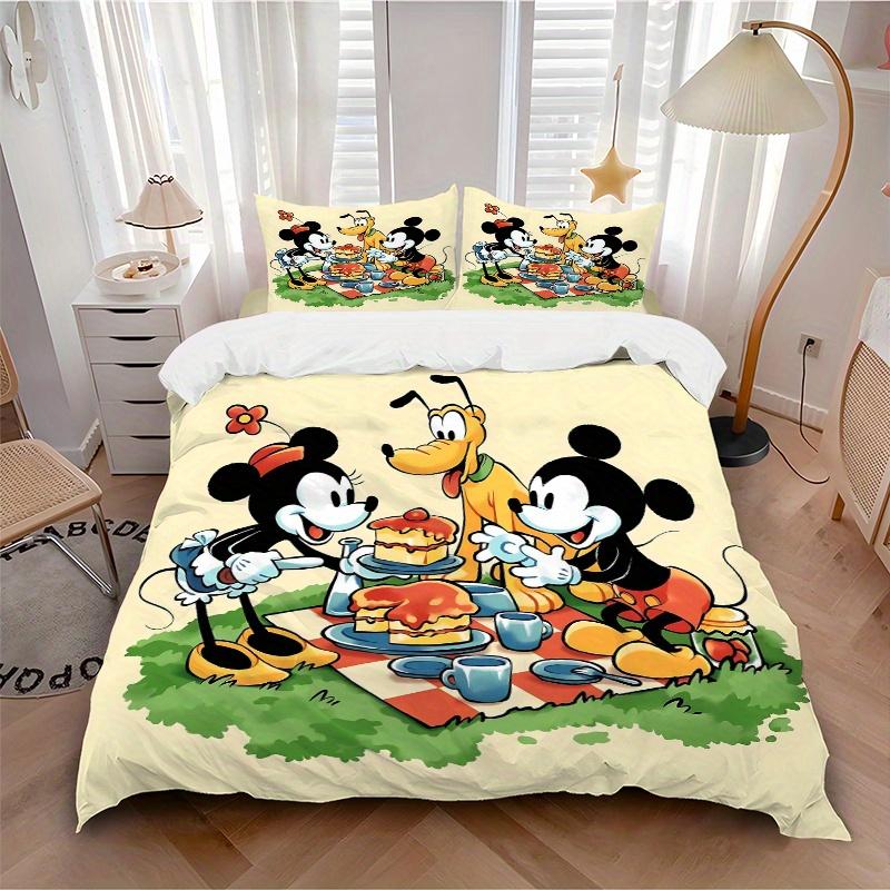 3pcs Mickey and Friends at Picnic Bedding Set Includes 1 Quilt Cover and 2 Pillowcases, Comfortable B060