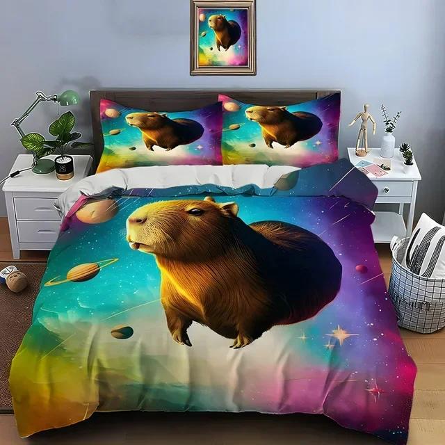 Cute Cartoon Capybara Print Bedding Set Duvet Cover 1 Duvet Cover 2 Pillowcases Adult and Children Bedding Set Christmas Gifts