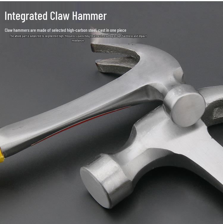Solid One-Piece Claw Hammer - Durable Iron Head, Nail & Carpentry Mallet, Secure Design, Free Shipping.