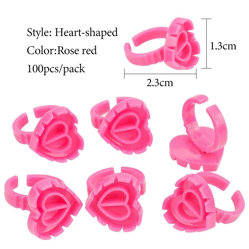 100 PCS Disposable Heart-shaped Plastic Glue Ring Cup Eyelash Extension Tattoo Pigment Holder Pallet Lash Makeup Supplies Tools