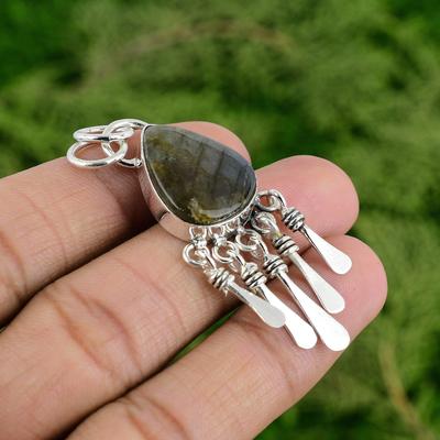 Natural Labradorite 925 Silver Engagement Third Eye Chakra Wife Trendy Pendant