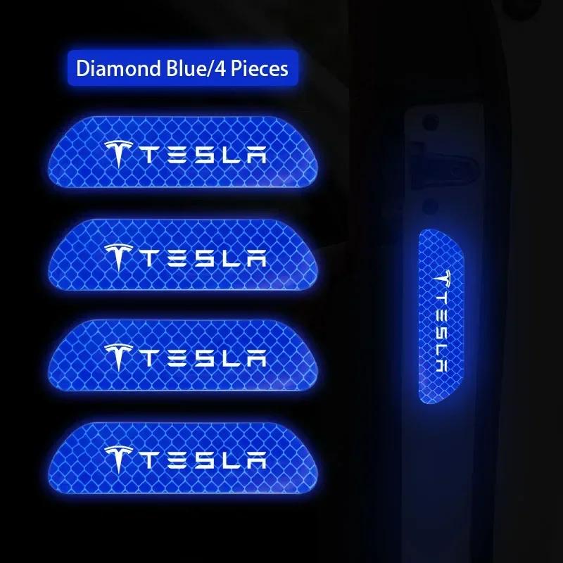 

Car Sticker Tesla 4pcs Car Door Sticker Reflective Safety Warning Mark Decoration Decals For Tesla SpaceX Model 3 Y S Juguete Ro синій