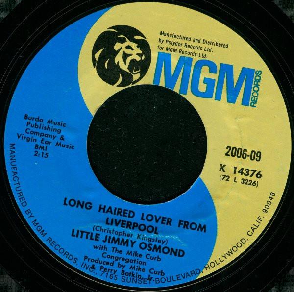 

7-дюймовая пластинка JIMMY OSMOND Mother Of Mine Long Haired Lover 200609 MGM Records 1972 UK Поп Б/у