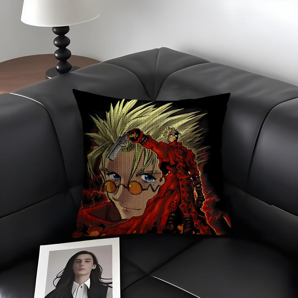 TTrigun StampedeE Anime Cushion Cover Natural Linen Organic Fabric DoubleSided Printing Sofa Home Decor Gift Pillow Case