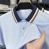 Luxury Fashion Short Sleeve Polo Shirt Men Summer High-end Ice Silk Breathable Personality Striped Color Matching Lapel T-shirt