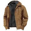 Men's Solid Color Hooded Cotton Jacket with Zipper Pockets and Plus Velvet Lining