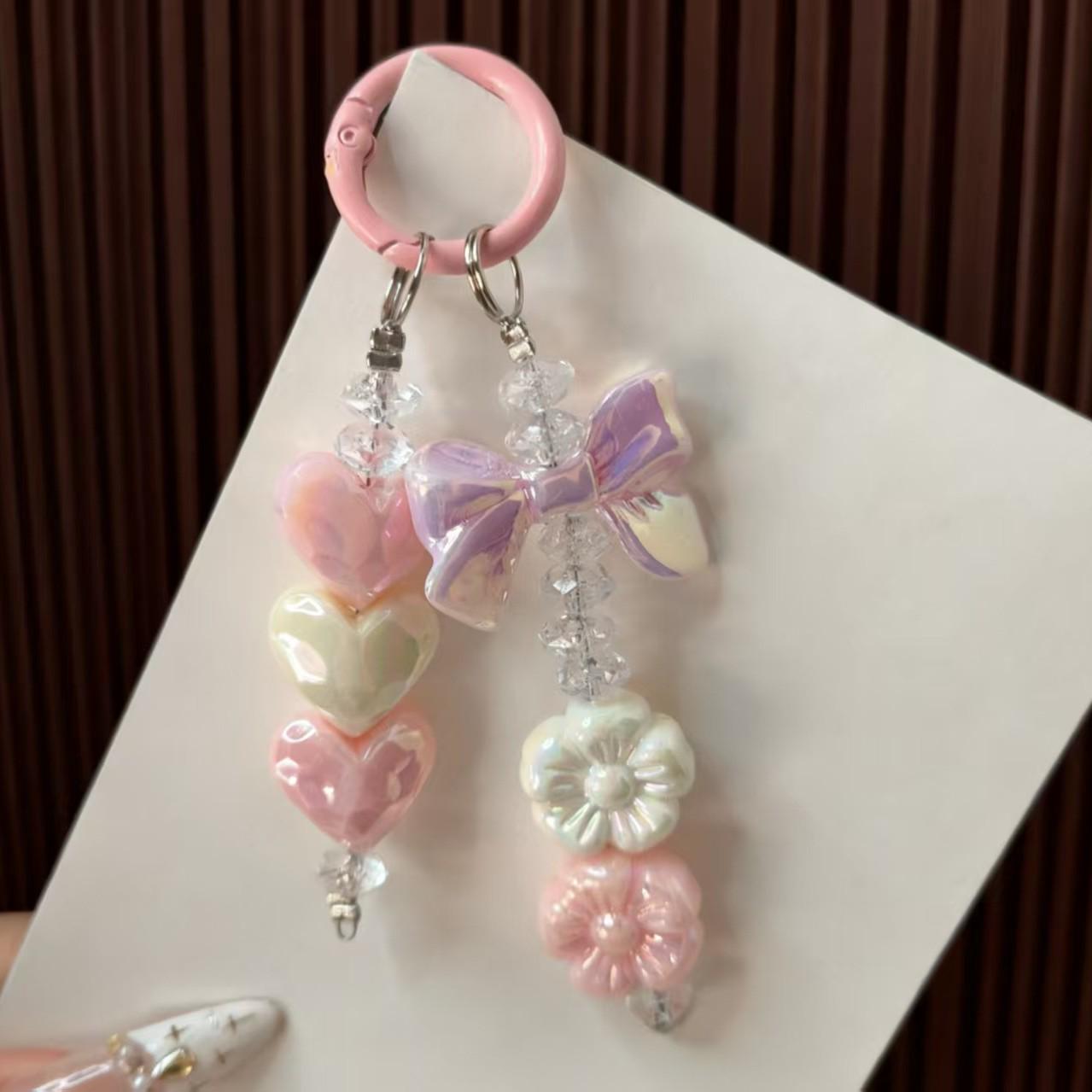 Colorful Acrylic Flower Heart Bow Beaded Keychain & Phone Strap Gift