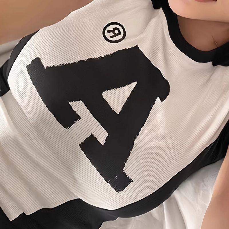 2026 European and American Cross-Border Fashion Letter-Print Slim-Fit Women s Short Top White Women s T-Shirt White S