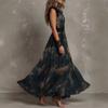 2026 European and American sleeveless digital printing V-neck elegant irregular long dress three-dimensional flower dress