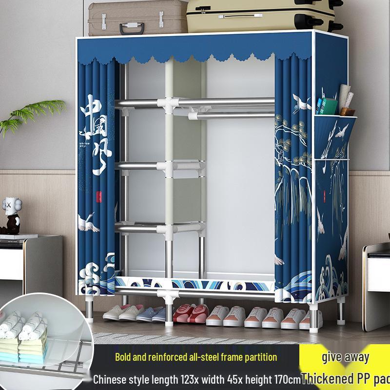 Sturdy All-Steel Cloth Wardrobe: Durable Bedroom Storage Cabinet for Easy Assembly
