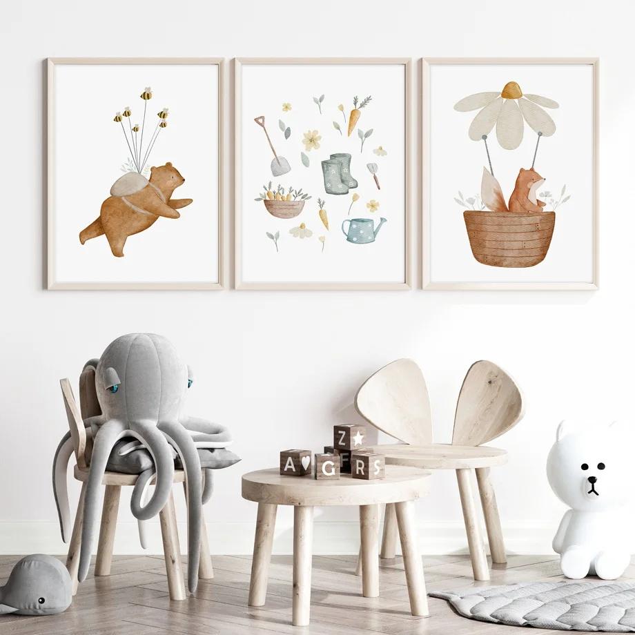 Cartoon Animal Print Canvas Posters Children's Room Home Decoration Living Room Mural Wall Painting Nursery Decoration Poster
