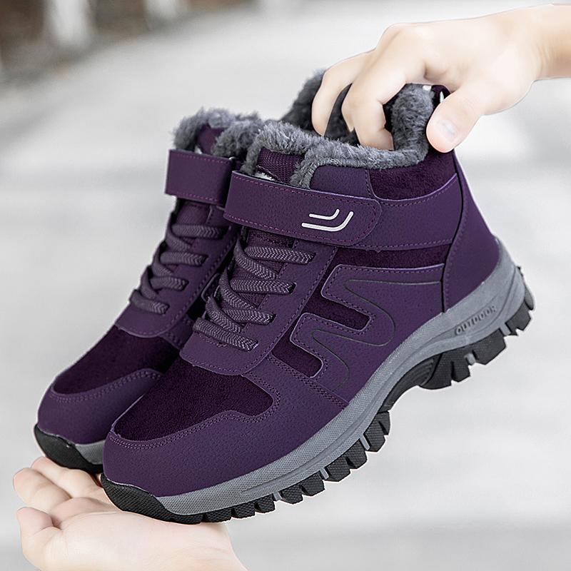 

2024 зимние женские и мужские ботинки из мягкой кожи, водонепроницаемые кроссовки, скалолазание, охотничьи ботинки унисекс со шнуровкой, теплые походные ботинки для мужчин 36 фиолетовый